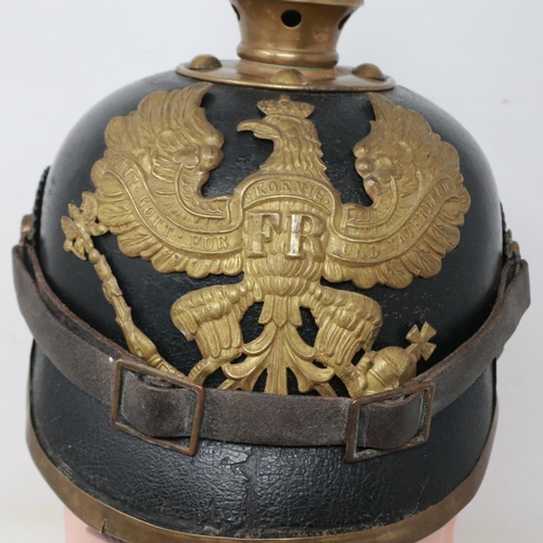 2122 - WWI Imperial German M1895 enlisted mans/NCOs Pickelhaube, dated 1896 with markings to the 69th Infan... 