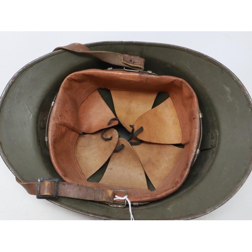 2126 - French WWII artillery helmet with leather liner. UK P&P Group 3 (£30+VAT for the first lot and £8+VA... 