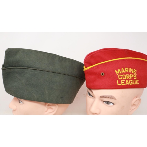 2145 - An American post-war Airborne badged side cap, with a further cap for Marine Corps League, John W Th... 