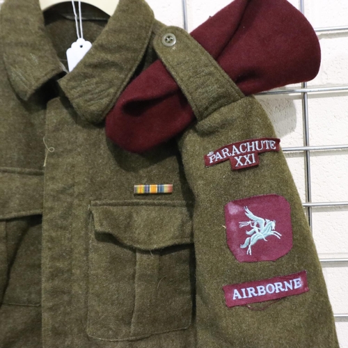 2175 - British post-war 1959 dated battledress, later badged to the Parachute Regiment and with beret. UK P... 