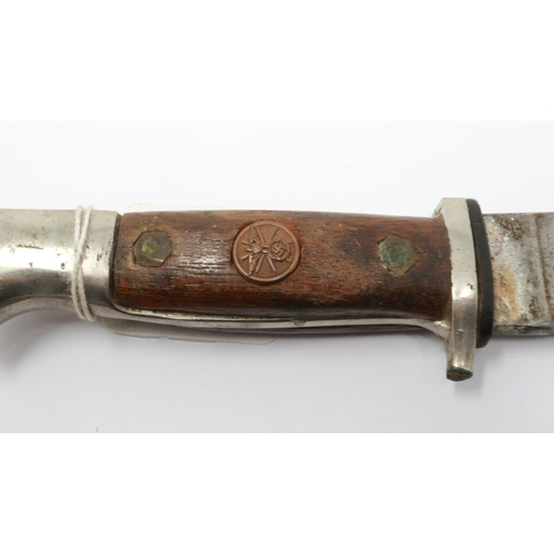 2183 - WWII German Hitler Youth Dagger with homemade wooden handle and NSKK button set into it. UK P&P Grou... 