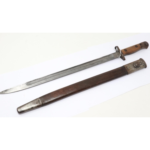 2191 - WITHDRAWN: British WWI M1907 Sanderson bayonet, with metal mounted leather scabbard. UK P&P Group 2 ... 