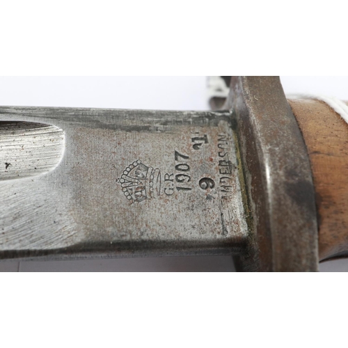 2191 - WITHDRAWN: British WWI M1907 Sanderson bayonet, with metal mounted leather scabbard. UK P&P Group 2 ... 