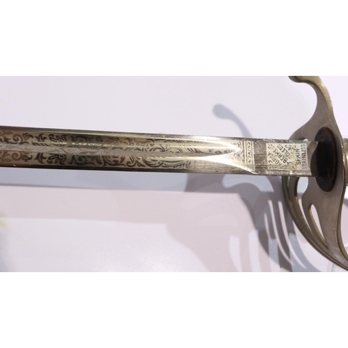 2201 - A 20th century Spanish-made parade sword, slim blade with metal scabbard. UK P&P Group 3 (£30+VAT fo... 