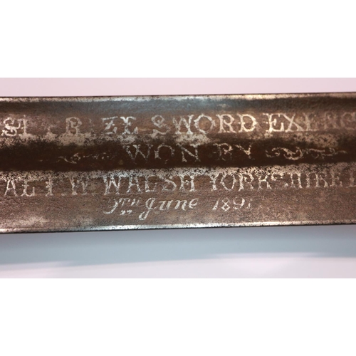 2202 - Victorian presentation sword with silver wired shagreen grip, inscribed 1st prize sword exercise won... 