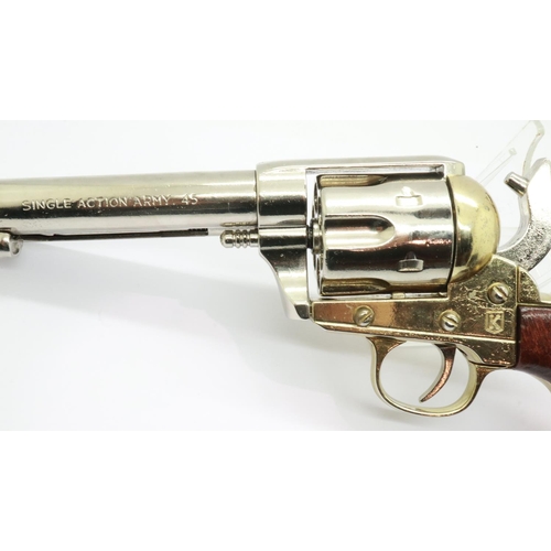 2240 - Full metal Colt single action army cap gun with 6 dummy shells. nickel and brass with wood grips. UK... 