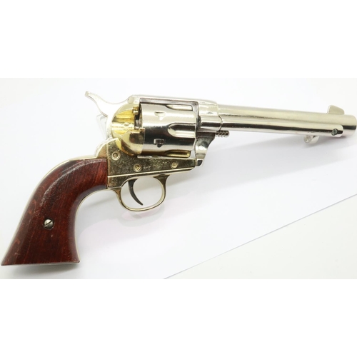 2240 - Full metal Colt single action army cap gun with 6 dummy shells. nickel and brass with wood grips. UK... 