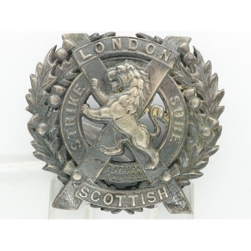 2265 - WWI British London Scottish Officers silver cap badge. UK P&P Group 1 (£16+VAT for the first lot and... 