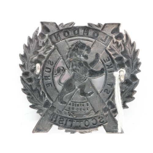 2265 - WWI British London Scottish Officers silver cap badge. UK P&P Group 1 (£16+VAT for the first lot and... 