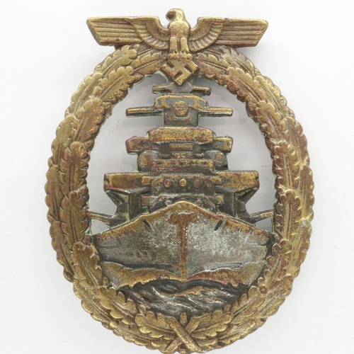 2266 - WWII German Kriegsmarine High Seas Fleet Badge, marked for Adolf Bock Berlin. Awarded for service to... 