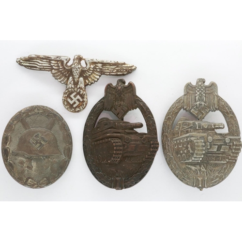 2269 - Three Third Reich 1960s replica combat awards and a cap eagle (4). UK P&P Group 1 (£16+VAT for the f... 