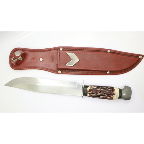 2036 - Tramontana Bowie knife with antler handle. UK P&P Group 1 (£16+VAT for the first lot and £2+VAT for ... 