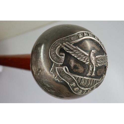 2040 - Early 20th century Zambia Police swagger stick, with hallmarked silver pommel. UK P&P Group 2 (£20+V... 