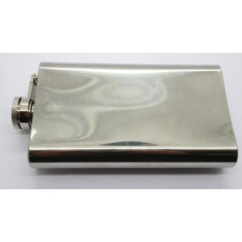 2098 - A Soviet WWII commemorative steel flask, surmounted with two enamelled badges. UK P&P Group 1 (£16+V... 