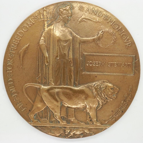 2311 - WWI bronze death plaque, named to Joseph Stewart. UK P&P Group 1 (£16+VAT for the first lot and £2+V... 