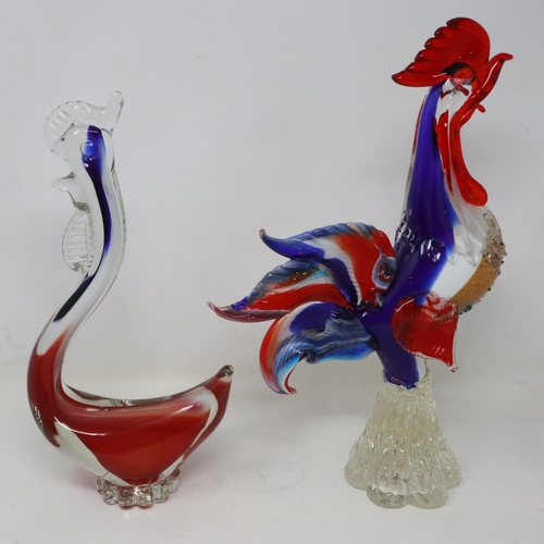 400 - Vintage Murano cockerel and hen, largest H: 36 cm. Not available for in-house P&P