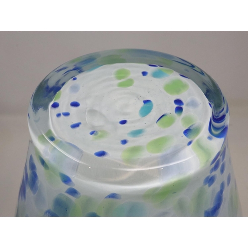 406 - Large Murano blue, white and green shaped vase, H: 38 cm. Not available for in-house P&P