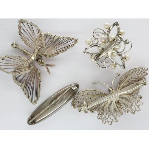 10 - Three 925 silver brooches and a hallmarked silver example (4), largest L: 50 mm. UK P&P Group 1 (£16... 