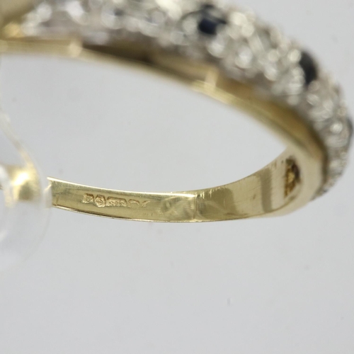 11 - 9ct gold ring set with sapphires and diamonds, size P/Q, 1.6g. UK P&P Group 0 (£6+VAT for the first ... 