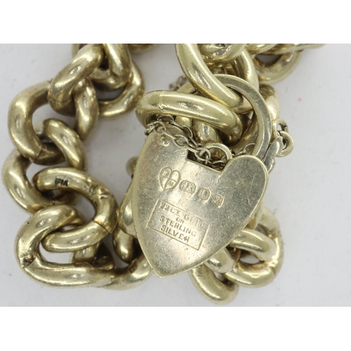 40 - 22ct gold on hallmarked silver bracelet with padlock clasp and safety chain, L: 18 cm, 59g UK P&P Gr... 