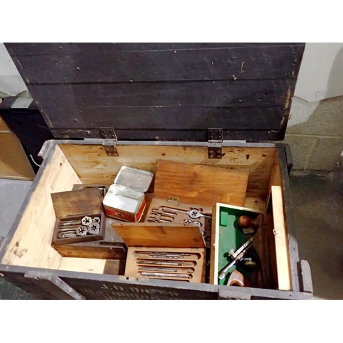 1191 - Wooden chest containing a large quantity of vintage tools. Not available for in-house P&P