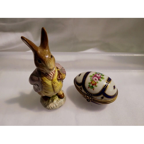 1195 - Beswick Mr Benjamin Bunny and a Limoges trinket egg. UK P&P Group 1 (£16+VAT for the first lot and £... 