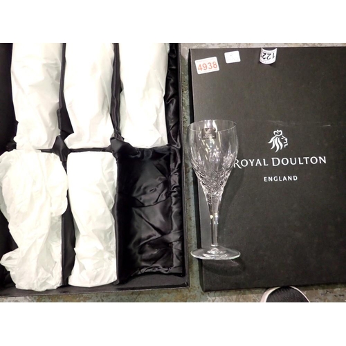 1229 - Set of six Royal Doulton crystal wine glasses, boxed. Not available for in-house P&P