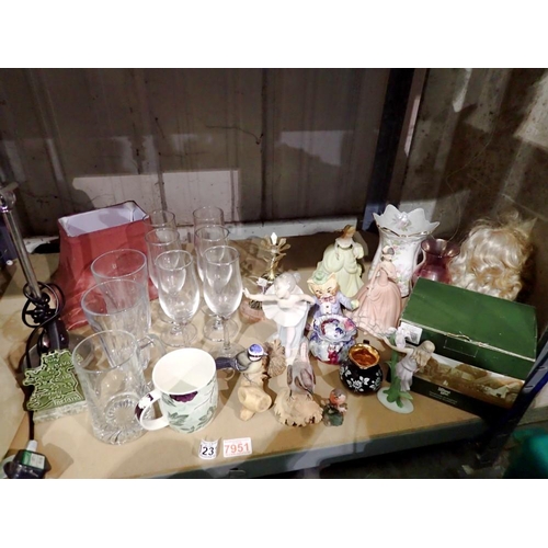 1231 - Shelf of mixed ceramics and glass to include Nao and Lilliput Lane. Not available for in-house P&P