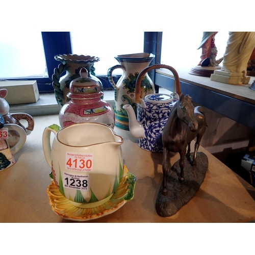 1238 - Mixed ceramics, including a vase, jug and a bronzed horse. Not available for in-house P&P