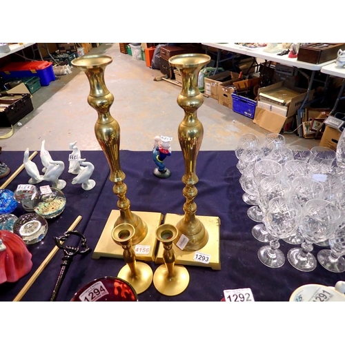 1293 - Two pairs of brass candlesticks, largest H: 45 cm. Not available for in-house P&P