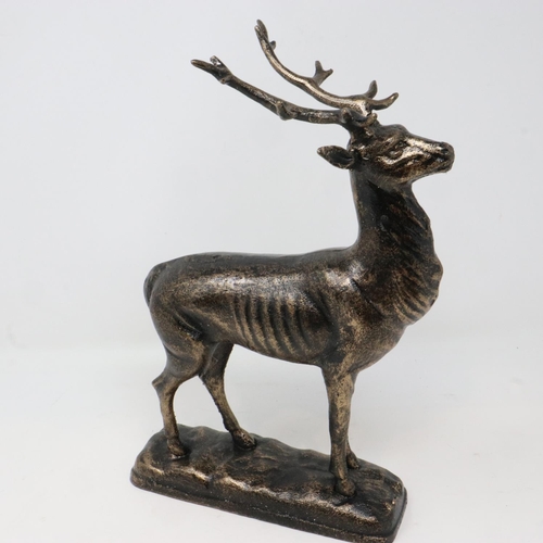 439 - Bronzed cast iron stag on a base, H: 29 cm. P&P Group 2 (£18+VAT for the first lot and £3+VAT for su... 