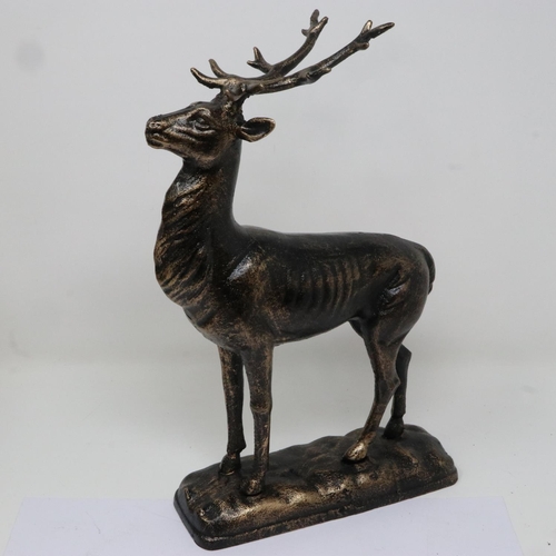 439 - Bronzed cast iron stag on a base, H: 29 cm. P&P Group 2 (£18+VAT for the first lot and £3+VAT for su... 