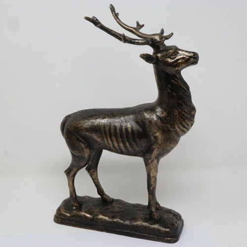 439 - Bronzed cast iron stag on a base, H: 29 cm. P&P Group 2 (£18+VAT for the first lot and £3+VAT for su... 