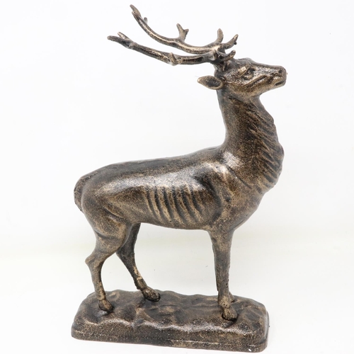 439 - Bronzed cast iron stag on a base, H: 29 cm. P&P Group 2 (£18+VAT for the first lot and £3+VAT for su... 