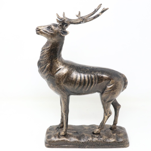 439 - Bronzed cast iron stag on a base, H: 29 cm. P&P Group 2 (£18+VAT for the first lot and £3+VAT for su... 