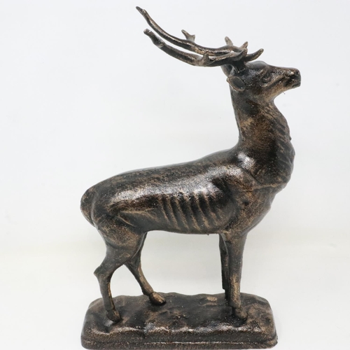 439 - Bronzed cast iron stag on a base, H: 29 cm. P&P Group 2 (£18+VAT for the first lot and £3+VAT for su... 