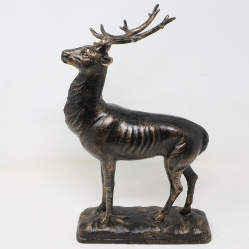 439 - Bronzed cast iron stag on a base, H: 29 cm. P&P Group 2 (£18+VAT for the first lot and £3+VAT for su... 