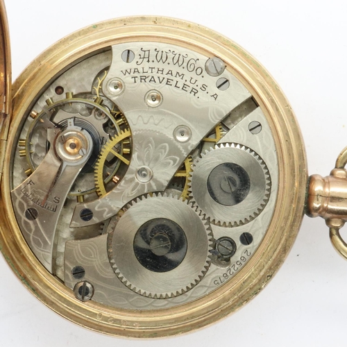 100 - Waltham half hunter crown wind pocket watch in a Star Dennison case, lacking second hand, not workin... 