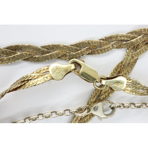 55 - 925 silver necklace and a gilt example (2), largest L: 46 cm. UK P&P Group 1 (£16+VAT for the first ... 