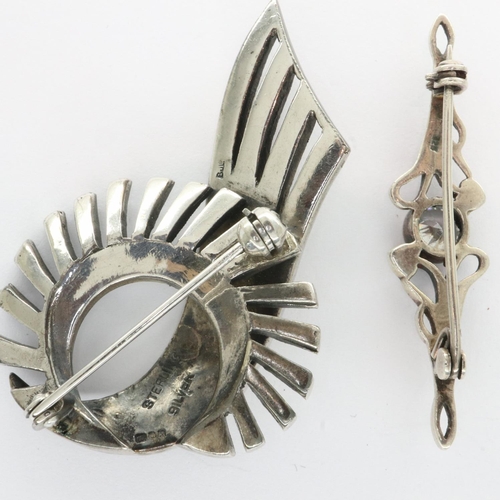 58 - Two 925 silver brooches, one set with marcasite, largest L: 50 mm. UK P&P Group 1 (£16+VAT for the f... 