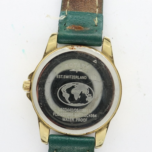 106 - ROTARY: ladies wristwatch with mother of pearl dial and date aperture on a green leather strap, not ... 