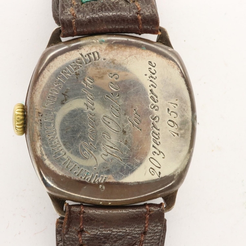 110 - BUREN: Grand Prix gents wristwatch on a brown leather strap with 1951 ICI inscription verso, works f... 