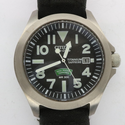 112 - CITIZEN: Eco-Drive Royal Marines Commando gents wristwatch with date aperture, WR300 in a titanium c... 