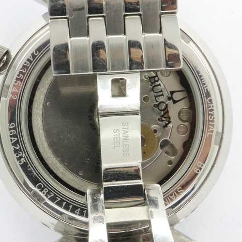 119 - BULOVA: gents automatic 24 jewel wristwatch with skeleton movement on a stainless steel bracelet, bo... 