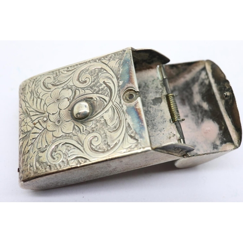 130 - Victorian hallmarked silver vesta case, Chester assay, with leather case, 18g. UK P&P Group 1 (£16+V... 