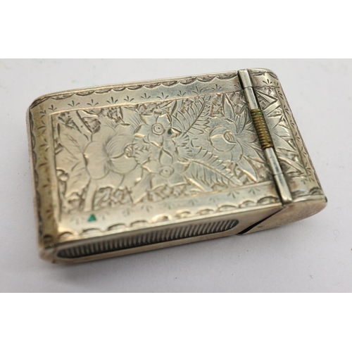 130 - Victorian hallmarked silver vesta case, Chester assay, with leather case, 18g. UK P&P Group 1 (£16+V... 