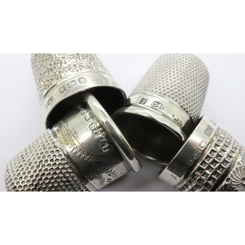 136 - Four hallmarked silver thimbles including two Charles Horner examples, 15g. UK P&P Group 1 (£16+VAT ... 