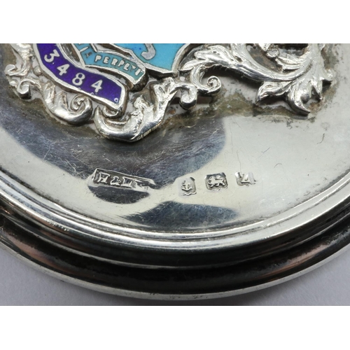 137 - Hallmarked silver backed mirror surmounted with Masonic lodge badge, Yenton lodge No 3484. UK P&P Gr... 