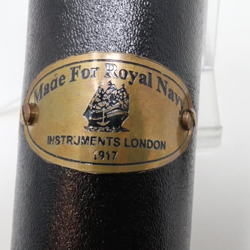 140 - Brass and leather telescope with a Made For Royal Navy Instruments London 1917 mount. UK P&P Group 2... 