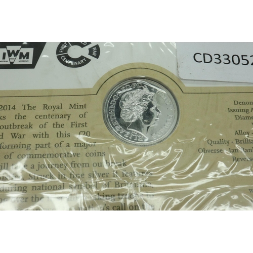 153 - 2014 silver bullion £20 coin, Outbreak of WWI centenary. UK P&P Group 0 (£6+VAT for the first lot an... 